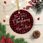 Onze eerste kerst als mam- en pap-boerderij keramisch ornament<br><div class="desc">Ons eerste kerstfeest als Ornament van de mam en pap.</div>