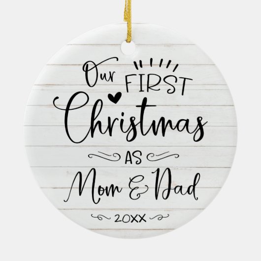 Onze eerste kerst als mam- en pap-boerderij keramisch ornament (Achterkant)