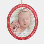 Onze eerste kerst als mam & pap Modern twee foto Keramisch Ornament (Links)