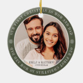 Onze eerste kerst als mam & pap Modern twee foto Keramisch Ornament (Achterkant)