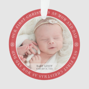 Onze eerste kerst als mam & pap Modern twee foto Ornament