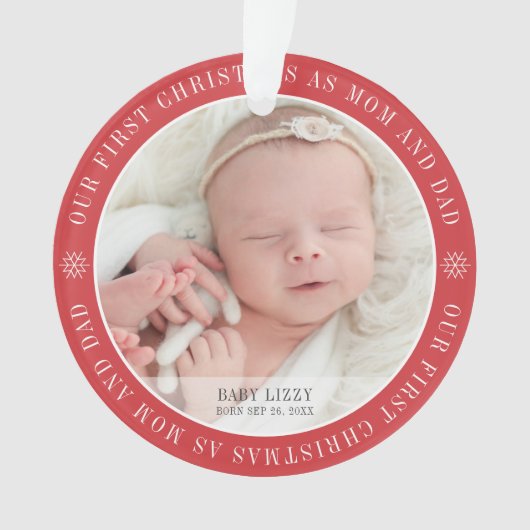 Onze eerste kerst als mam & pap Modern twee foto Ornament (voorkant)