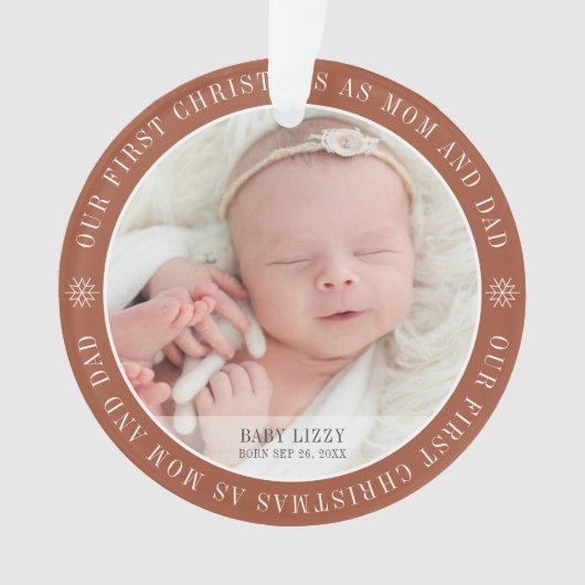 Onze eerste kerst als mam & pap Modern twee foto Ornament (voorkant)