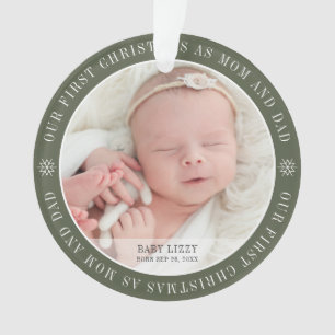 Onze eerste kerst als mam & pap Modern twee foto Ornament