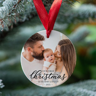 Onze eerste kerst als mama en papa babyfoto ornament