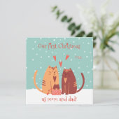 Onze eerste kerst als mama en papa. Cute Cats Feestdagenkaart (Staand voorkant)