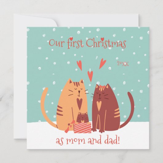 Onze eerste kerst als mama en papa. Cute Cats Feestdagenkaart (Voorkant)