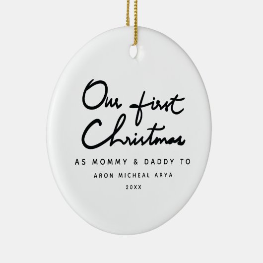 Onze eerste kerst als mama en papa Elegant Keramisch Ornament (Rechts)