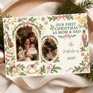 Onze eerste kerst als mama en papa-foto feestdagenkaart