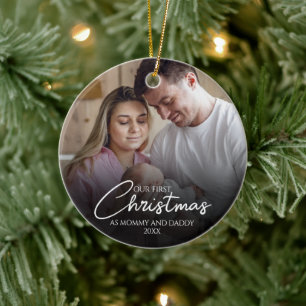 Onze eerste kerst als mama en papa foto keramisch ornament