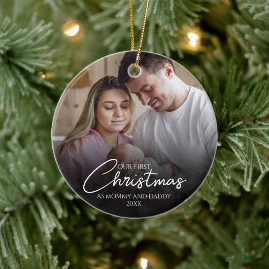 Onze eerste kerst als mama en papa foto keramisch ornament (Boom)
