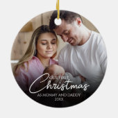 Onze eerste kerst als mama en papa foto keramisch ornament (Achterkant)