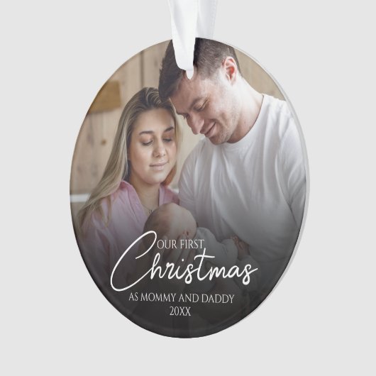 Onze eerste kerst als mama en papa foto ornament (voorkant)