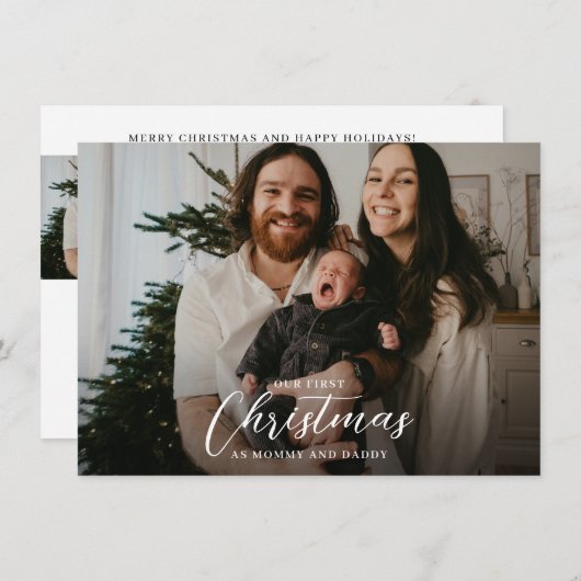 Onze eerste kerst als mama en papa fotostrips feestdagenkaart (Voorkant / Achterkant)