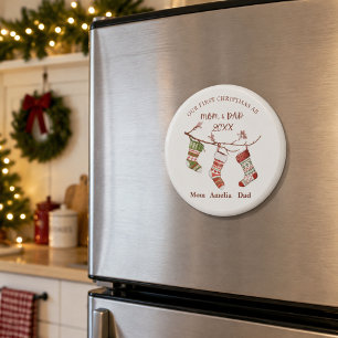 Onze eerste kerst als mama en papa gepersonaliseer magneet