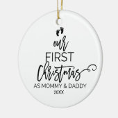 Onze eerste kerst als mama en papa keramisch ornament (Links)