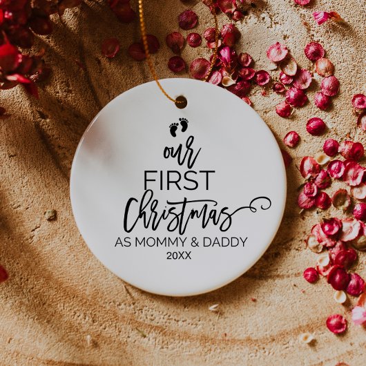 Onze eerste kerst als mama en papa keramisch ornament