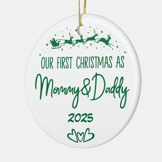 Onze eerste kerst als mama en papa keramisch ornament (Links)