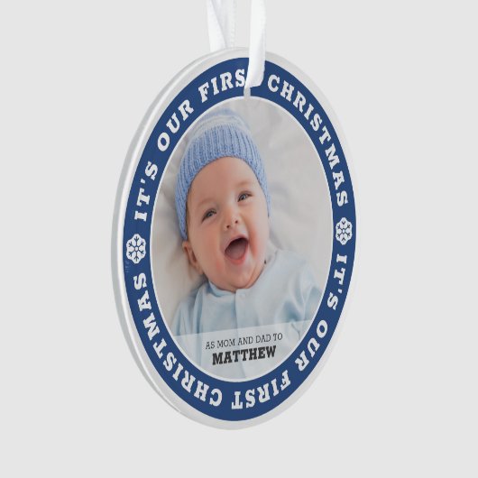 Onze eerste kerst als mama en papa moderne sneeuw ornament (voorkant)