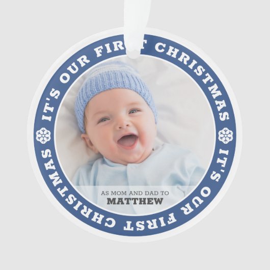 Onze eerste kerst als mama en papa moderne sneeuw ornament (voorkant)