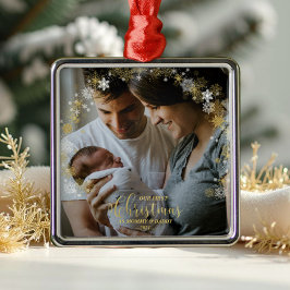 Onze eerste kerst als mama en papa vergulde foto metalen ornament