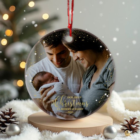 Onze eerste kerst als mama en papa vergulde foto ornament