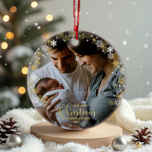 Onze eerste kerst als mama en papa vergulde foto ornament