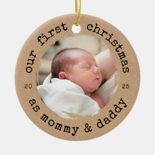 Onze eerste kerst als mama & papa Kraft Look Keramisch Ornament