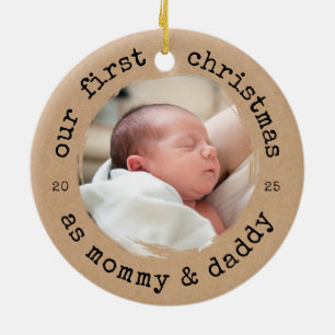 Onze eerste kerst als mama & papa Kraft Look Keramisch Ornament