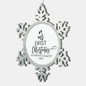 Onze eerste kerst als mammie en papa feestdag tin sneeuwvlok ornament (Rechts)