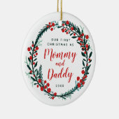 Onze eerste kerst als mammie- en papa-kerstmis keramisch ornament (Rechts)