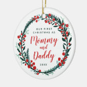 Onze eerste kerst als mammie- en papa-kerstmis keramisch ornament (Links)