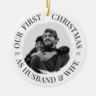 Onze eerste kerst als man en vrouw minimaal keramisch ornament