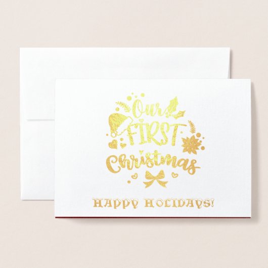 Onze eerste kerst als meneer en mevrouw Echt Goud Folie Kaarten (Voorkant met envelop)