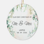 Onze eerste kerst als meneer en mevrouw Floral Keramisch Ornament (Links)