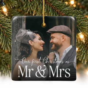 Onze eerste kerst als meneer en mevrouw foto pasge keramisch ornament