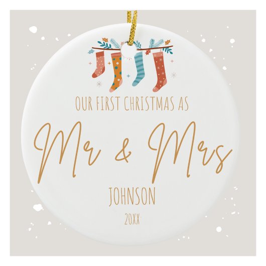 Onze eerste kerst als meneer en mevrouw gepersonal keramisch ornament