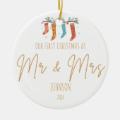 Onze eerste kerst als meneer en mevrouw gepersonal keramisch ornament (Voorkant)