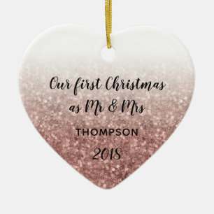 Onze eerste kerst als meneer en mevrouw getrouwd s keramisch ornament