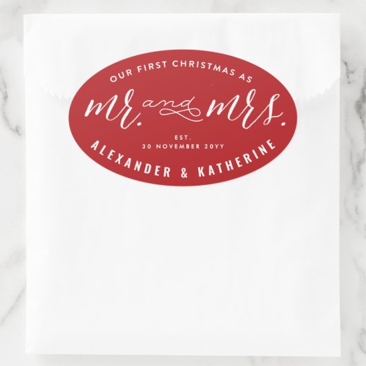 Onze eerste kerst als meneer en mevrouw Huwelijksa Ovale Sticker (Tas)