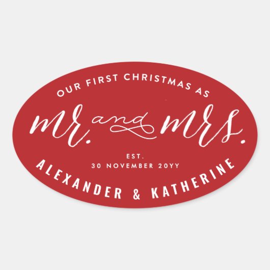 Onze eerste kerst als meneer en mevrouw Huwelijksf Ovale Sticker (Voorkant)