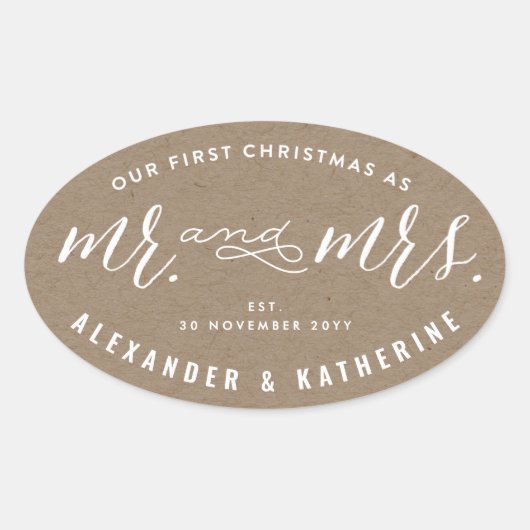 Onze Eerste Kerst Als Meneer En Mevrouw Kraft Trou Ovale Sticker (Voorkant)