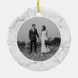 Onze eerste kerst als meneer en mevrouw Marble Fot Keramisch Ornament