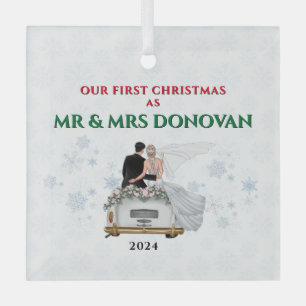 Onze eerste kerst als meneer en mevrouw Nieuwgetro Glas Ornament