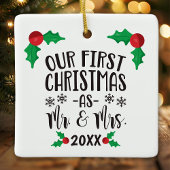 Onze eerste kerst als meneer en mevrouw pasgetrouw keramisch ornament