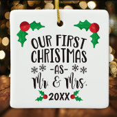 Onze eerste kerst als meneer en mevrouw pasgetrouw keramisch ornament