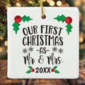 Onze eerste kerst als meneer en mevrouw pasgetrouw keramisch ornament
