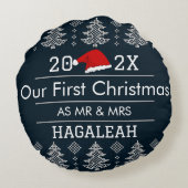 Onze eerste kerst als meneer en mevrouw pasgetrouw rond kussen (Achterkant)