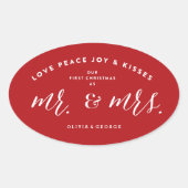 Onze Eerste Kerst Als Meneer En Mevrouw Trouwfeest Ovale Sticker (Voorkant)