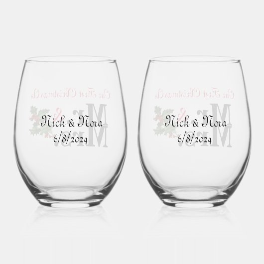 Onze eerste kerst als meneer en mevrouw, wijnglas zonder voet (Achterkant)